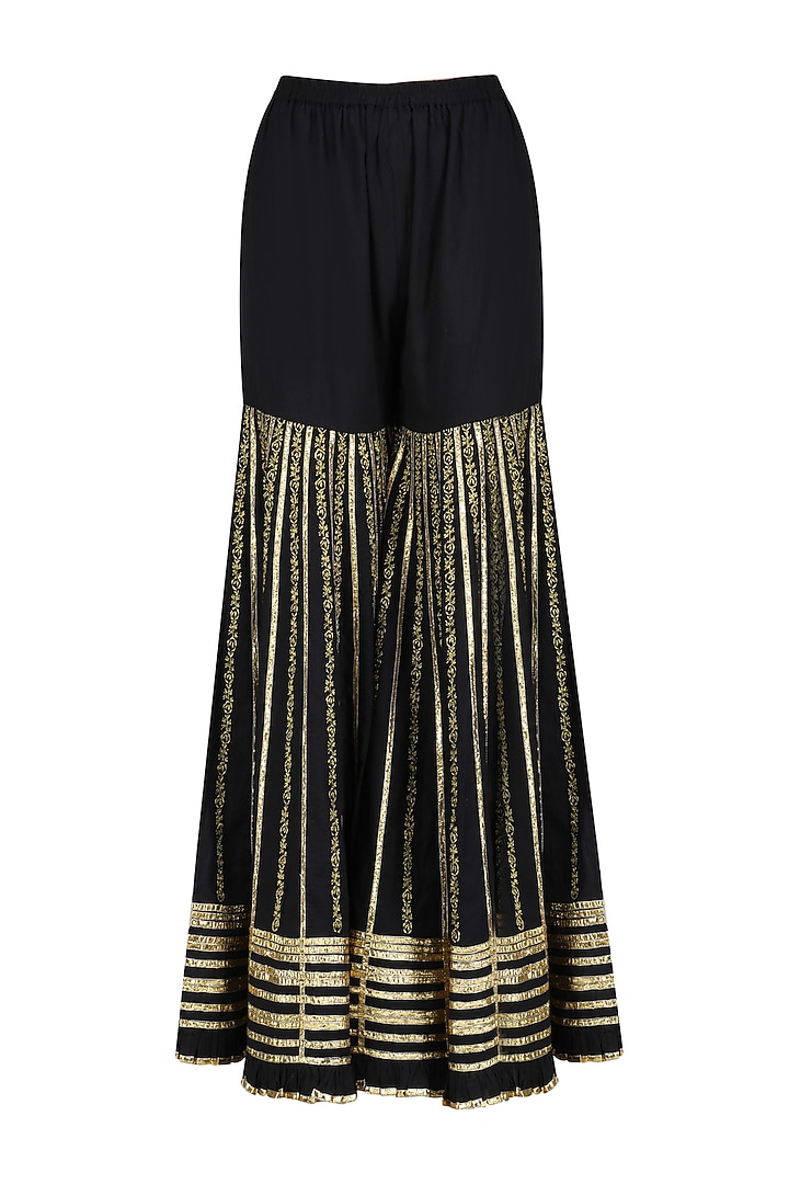 Black and gold gota patti work kurta and sharara set available only at Pernia's Pop Up Shop.