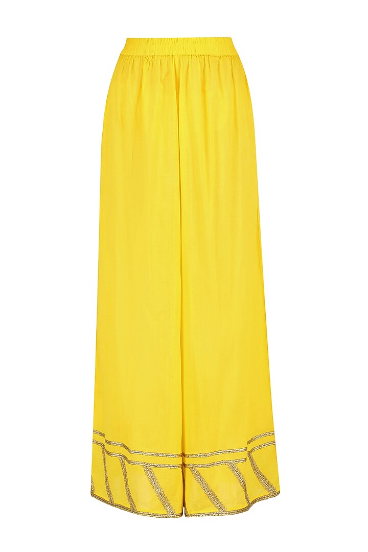 Mango yellow and gold gota patti work flared anarkali and pyjama set available only at Pernia's Pop Up Shop.