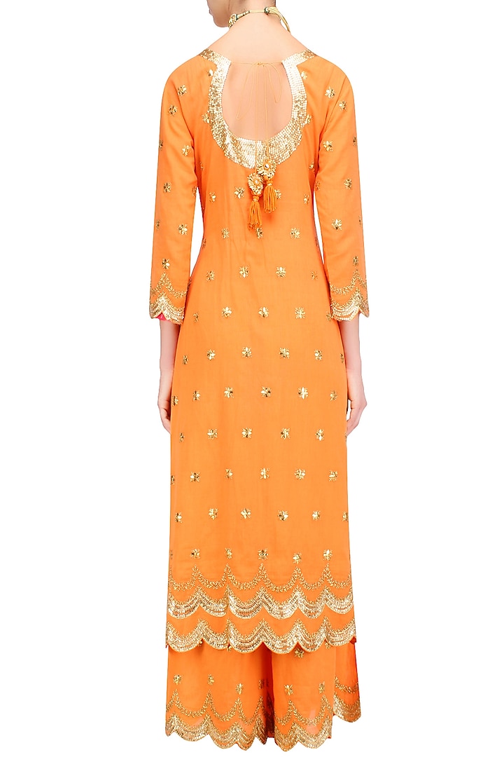 Orange gota patti work pakistani kurta and sharara pants set available only at Pernia's Pop Up Shop.