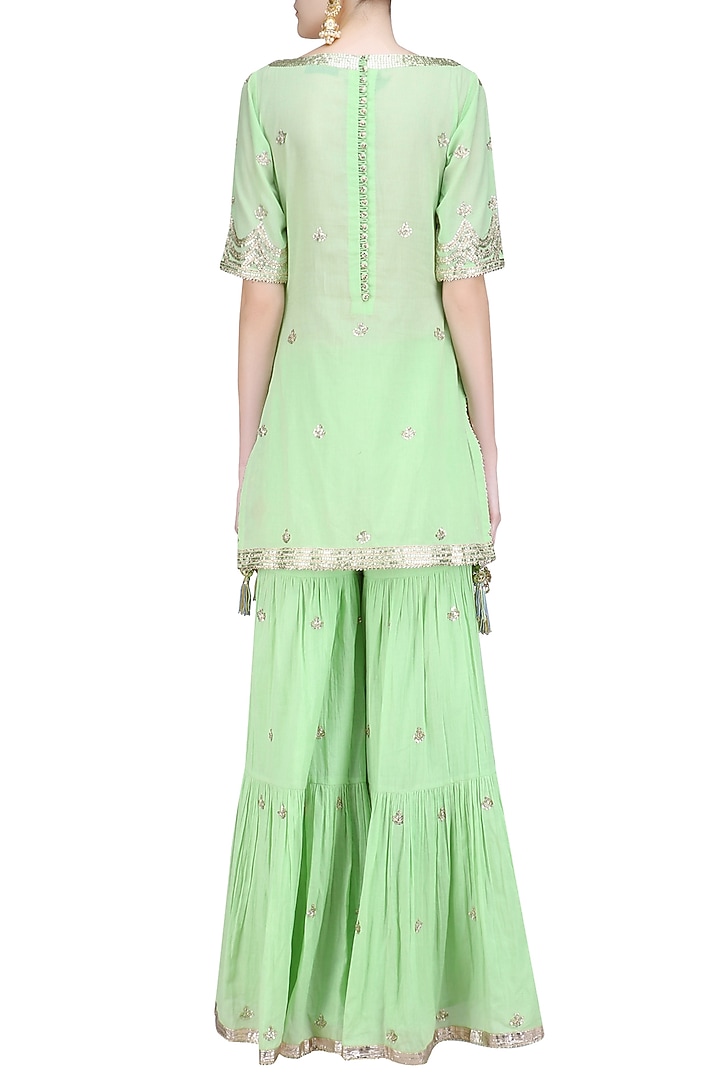 Green gota patti work kurta and sharara pants set available only at Pernia's Pop Up Shop.