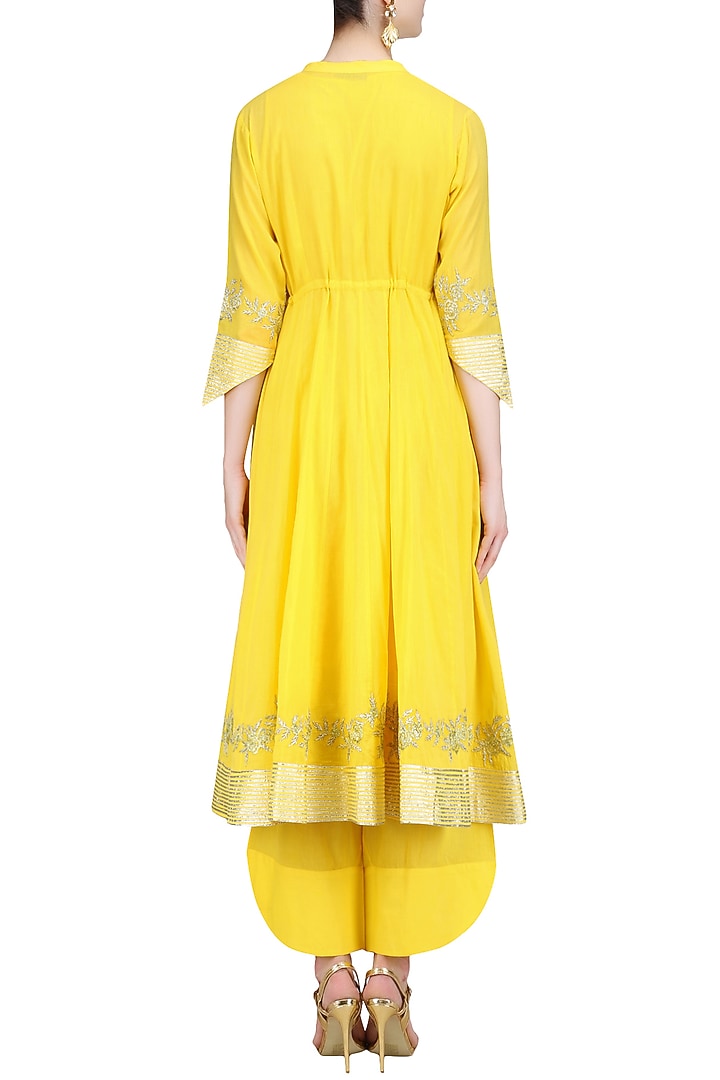 Yellow gota patti work jacket kurta, inner and pants set available only at Pernia's Pop Up Shop.