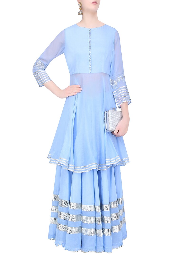 Light blue gota patti work kurta and skirt set available only at Pernia's Pop Up Shop.