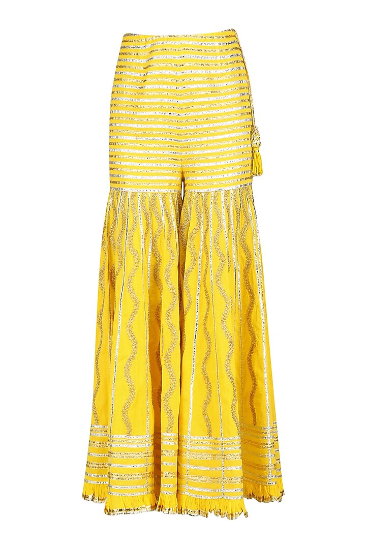 Yellow gota patti work kurta and sharara pants set available only at Pernia's Pop Up Shop.