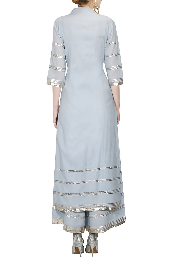 Serenity blue and rose gold gota patti work pakistani kurta and pyajama set available only at Pernia's Pop Up Shop.