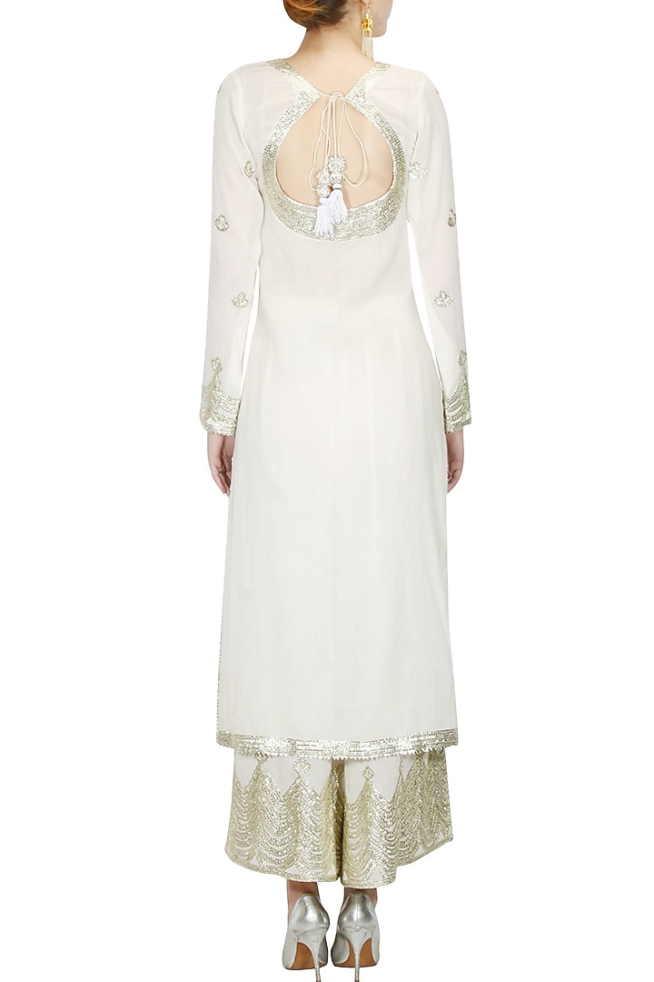 White and silver gota patti work kurta and pyjama set available only at Pernia's Pop Up Shop.