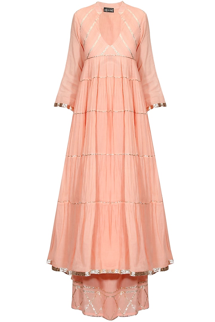 Peach gota patti work flared anarkali and pyjama set available only at Pernia's Pop Up Shop.