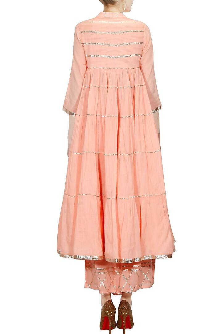 Peach gota patti work flared anarkali and pyjama set available only at Pernia's Pop Up Shop.