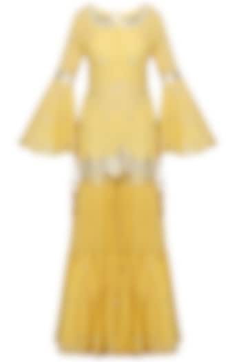 Mustard yellow and gold gota patti work kurta and sharara set available only at Pernia's Pop Up Shop.