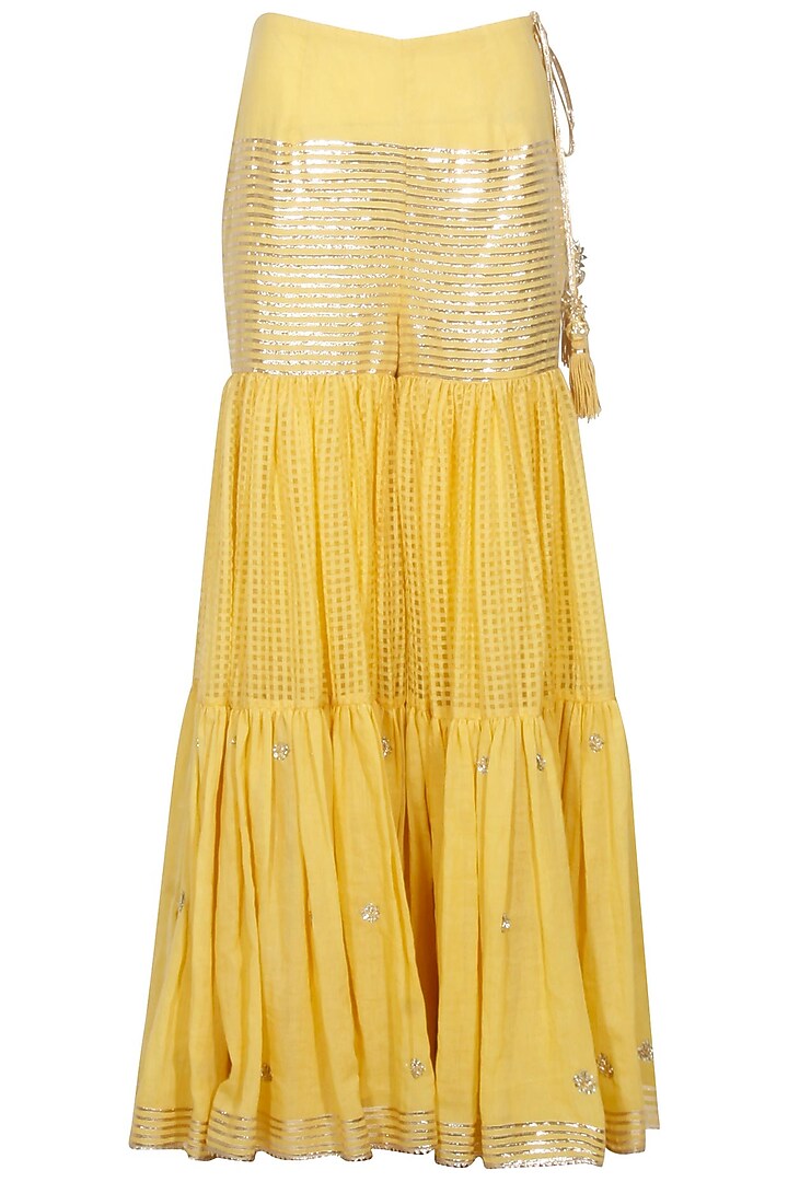Mustard yellow and gold gota patti work kurta and sharara set available only at Pernia's Pop Up Shop.