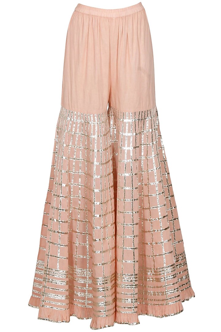 Beige gota patti work kurta and peach sharara pants set available only at Pernia's Pop Up Shop.