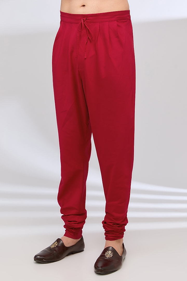 Red Katan Silk Laser-Cut Embroidered Kurta Set by Sahil Kochhar Men at Pernia's Pop Up Shop