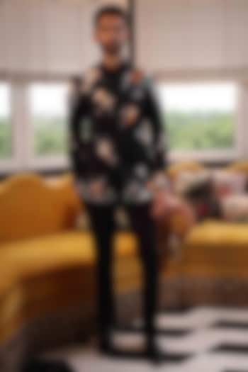 Black Suiting Hand Embroidered Groom Bandhgala Set by Sahil Kochhar Men at Pernia's Pop Up Shop