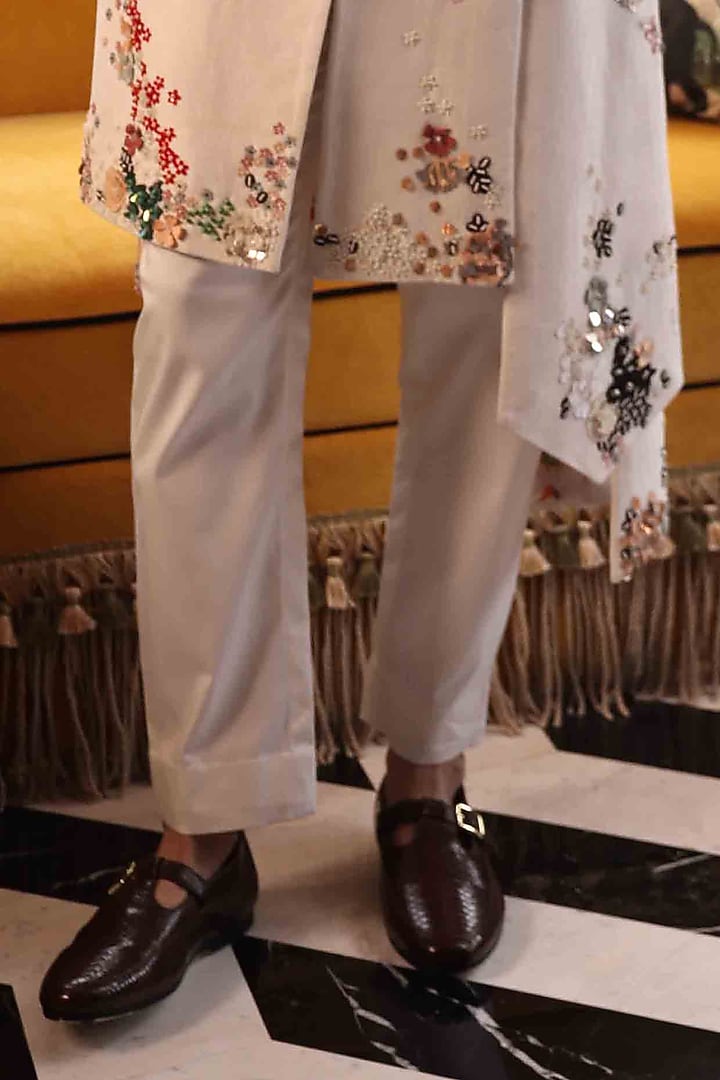 Ivory Matka Silk Hand Embroidered Indo-Western by Sahil Kochhar Men at Pernia's Pop Up Shop