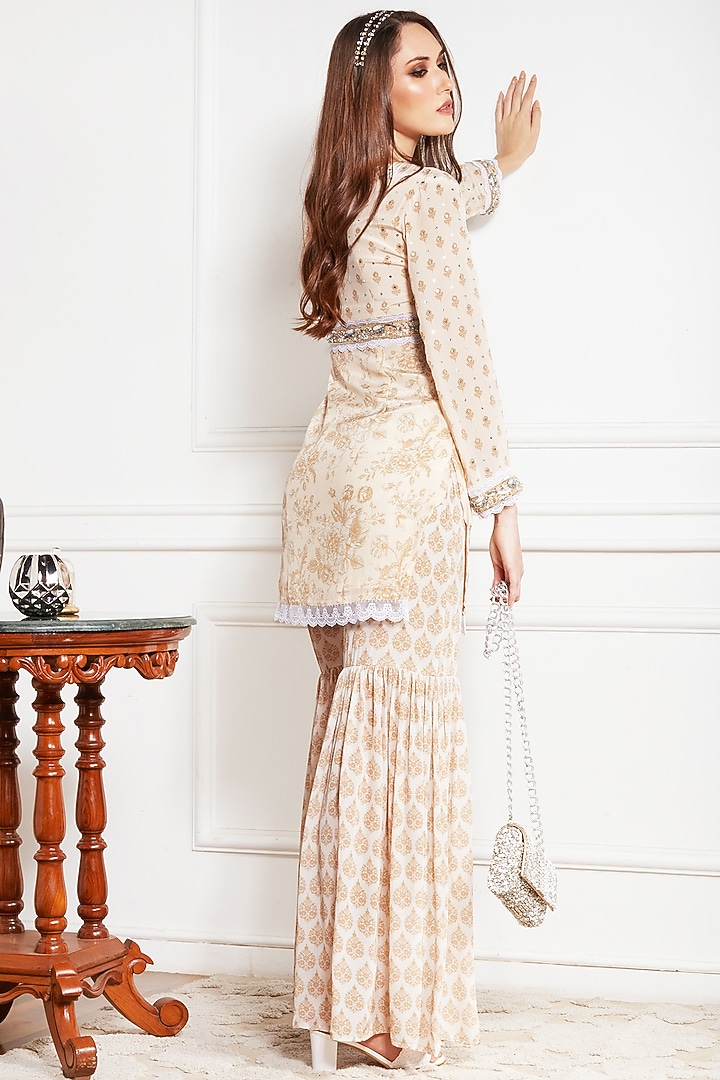 Beige & Nude Printed Party Wear Sharara Set by Sakshi Girri at Pernia's Pop Up Shop