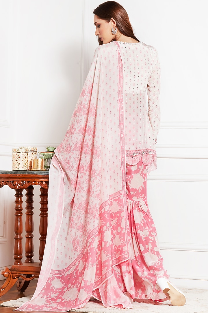 Blush Pink & Off White Printed Party Wear Sharara Set by Sakshi Girri at Pernia's Pop Up Shop