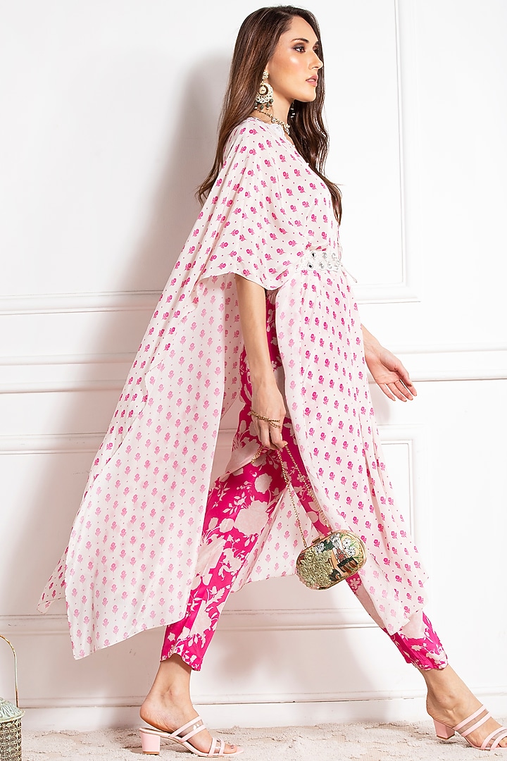 Hot Pink Printed Kaftan Set by Sakshi Girri at Pernia's Pop Up Shop