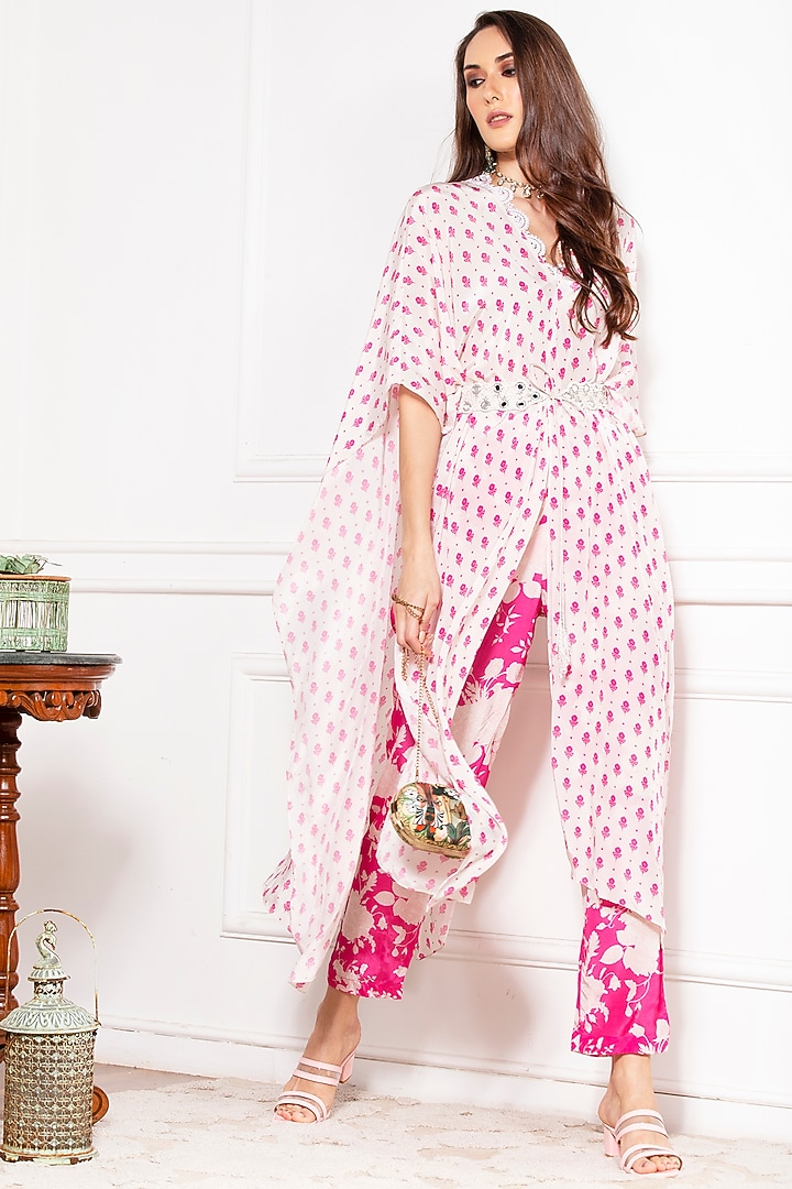 Hot Pink Printed Kaftan Set by Sakshi Girri at Pernia's Pop Up Shop