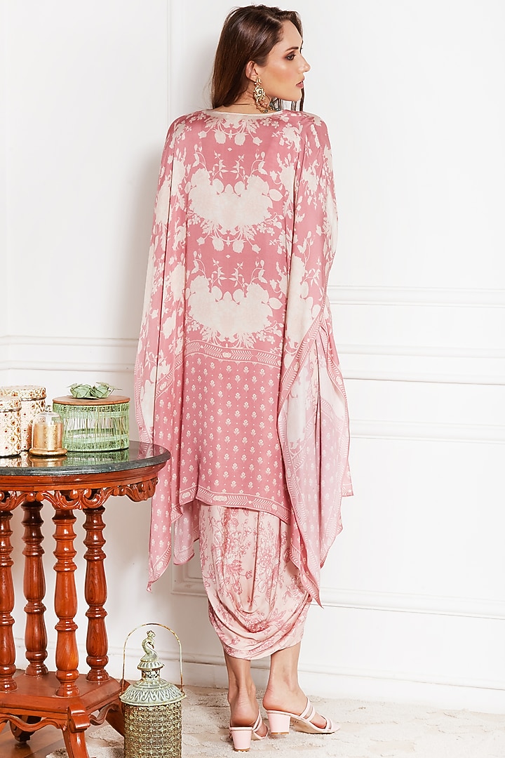 Blush Pink Satin Floral Printed Draped Skirt Set by Sakshi Girri at Pernia's Pop Up Shop