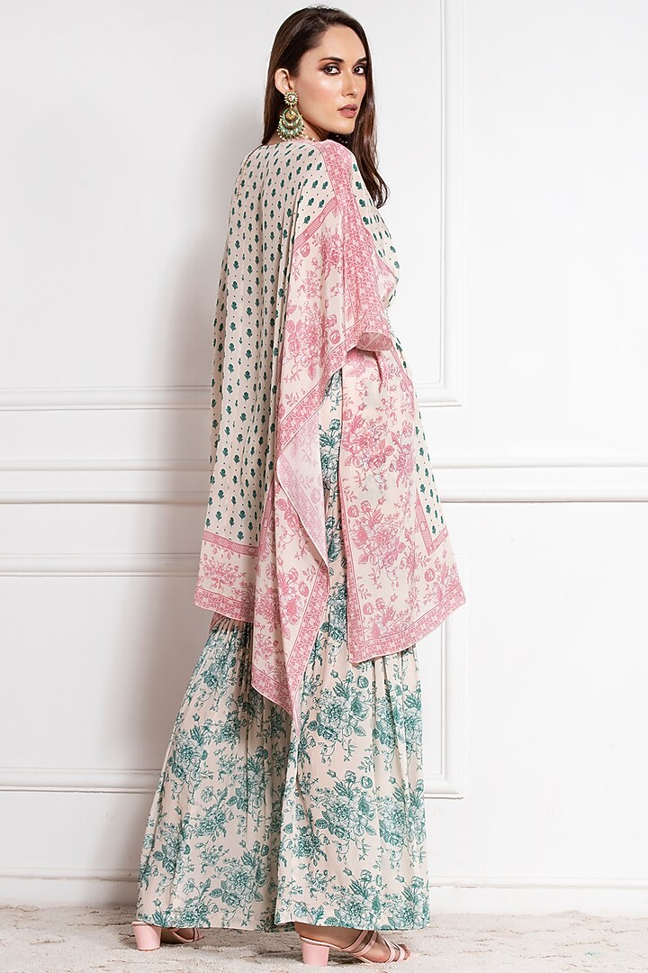 Blush Pink & Teal Green Printed Gharara Set by Sakshi Girri at Pernia's Pop Up Shop