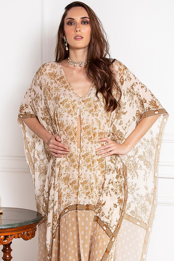 Dark Beige Printed Kaftan Set by Sakshi Girri at Pernia's Pop Up Shop