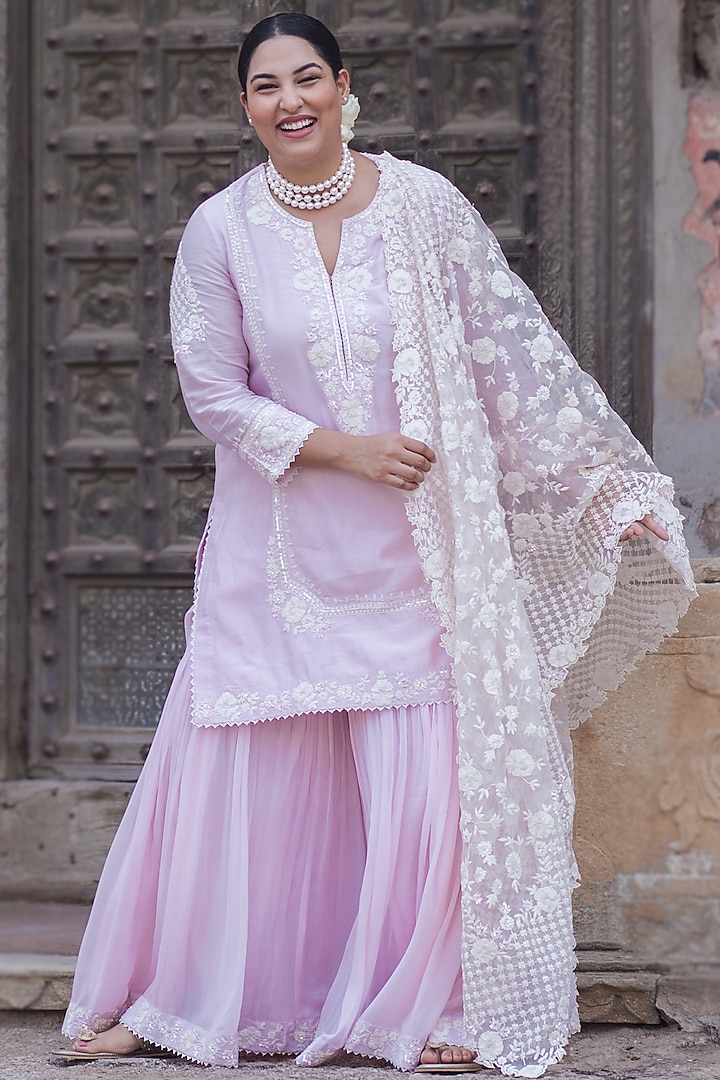 Pearl Blush Embroidered Gharara Set by Sheetal Batra