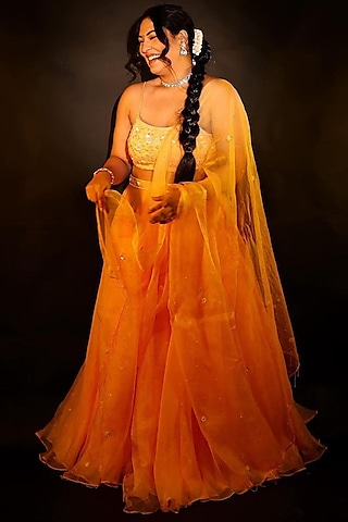 Yellow Silk Organza Lehenga Set by Zoon Tribe