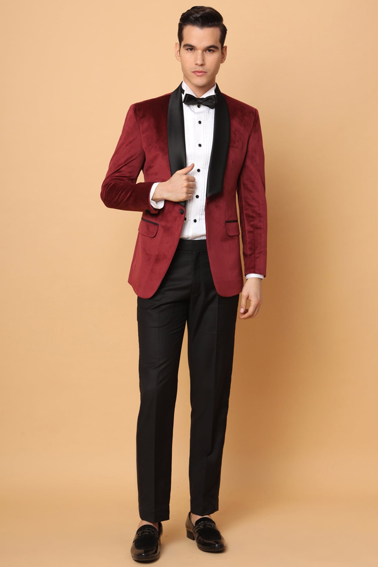 ASOS DESIGN super skinny tuxedo blazer in burgundy velvet | ASOS