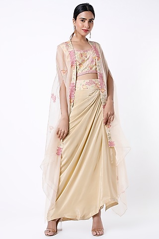 Nude Organza Cape Set by Samad Atelier
