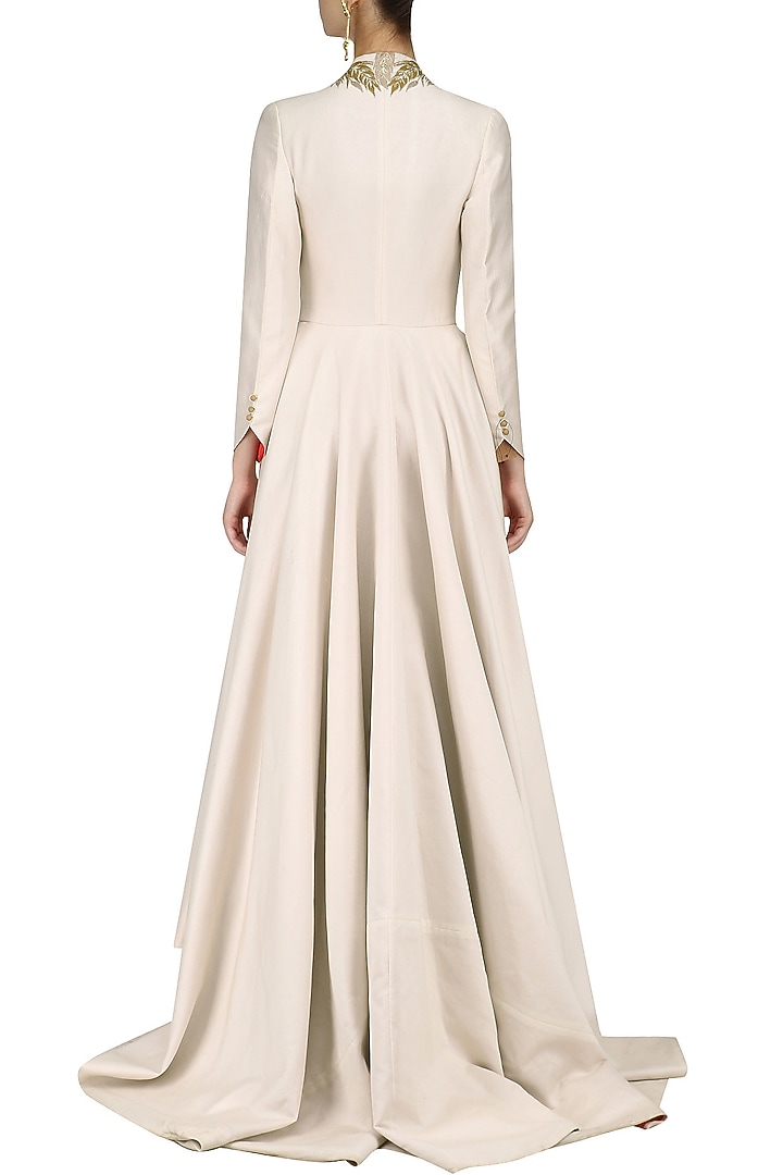 Ivory zari work long sleeves front open gown available only at Pernia's Pop Up Shop.