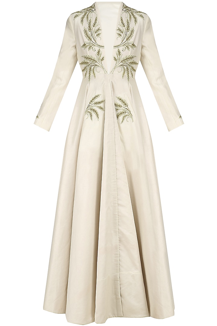 Ivory Embroidered Front Open Gown by Samant Chauhan