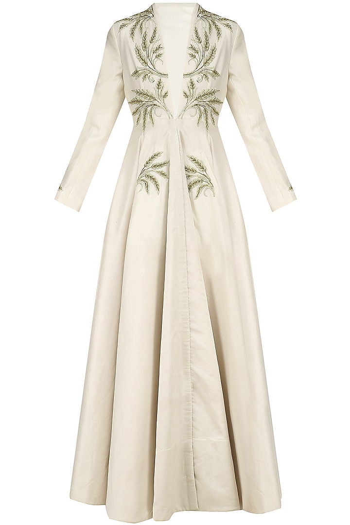 Ivory embroidered front open gown available only at Pernia's Pop Up ...