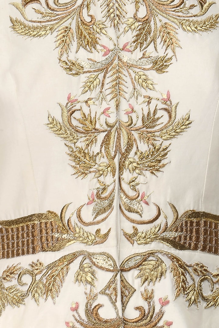 Ivory embroidered long sleeves front open gown available only at Pernia's Pop Up Shop.