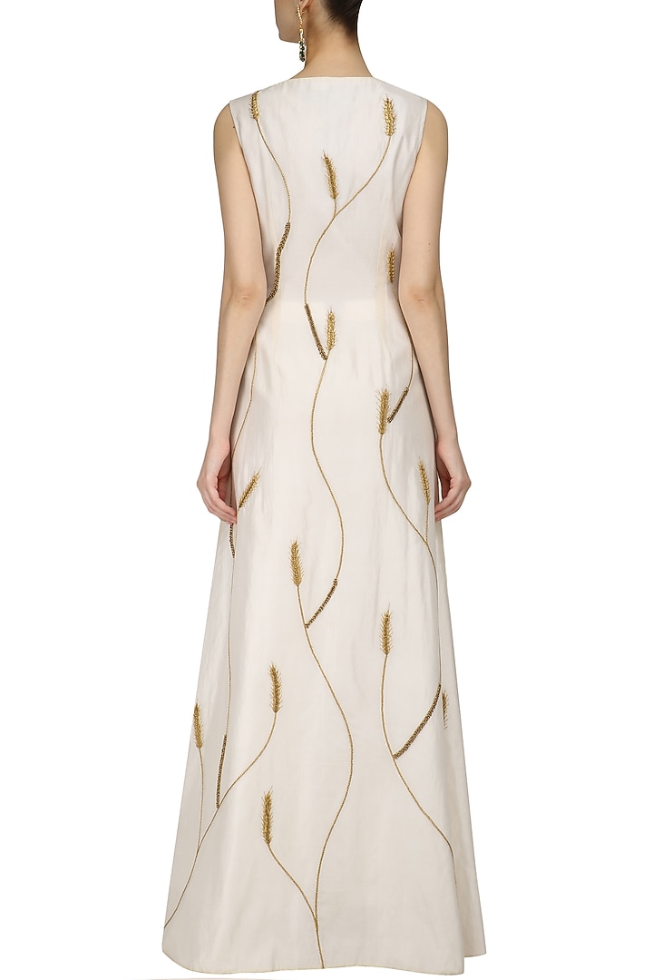 Ivory embroidered front open overlap gown with palazzos available only at Pernia's Pop Up Shop.