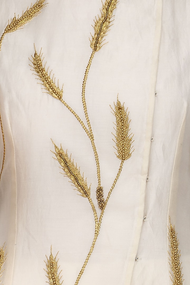 Ivory embroidered front open overlap gown with palazzos available only at Pernia's Pop Up Shop.