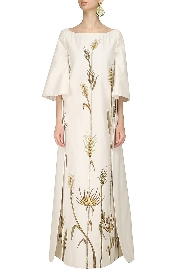 Ivory floral embroidered boat neck gown available only at Pernia's Pop Up Shop.