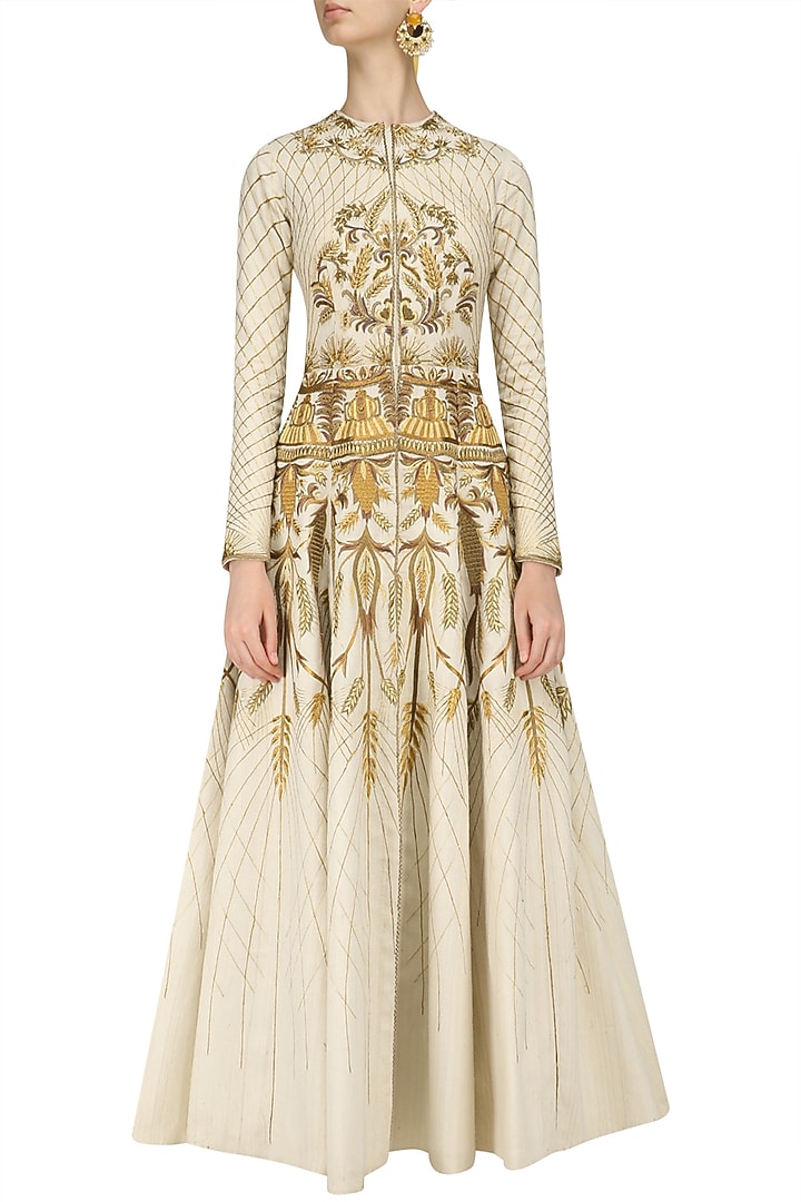 Ivory heavy floral embroidered gown available only at Pernia's Pop Up Shop.
