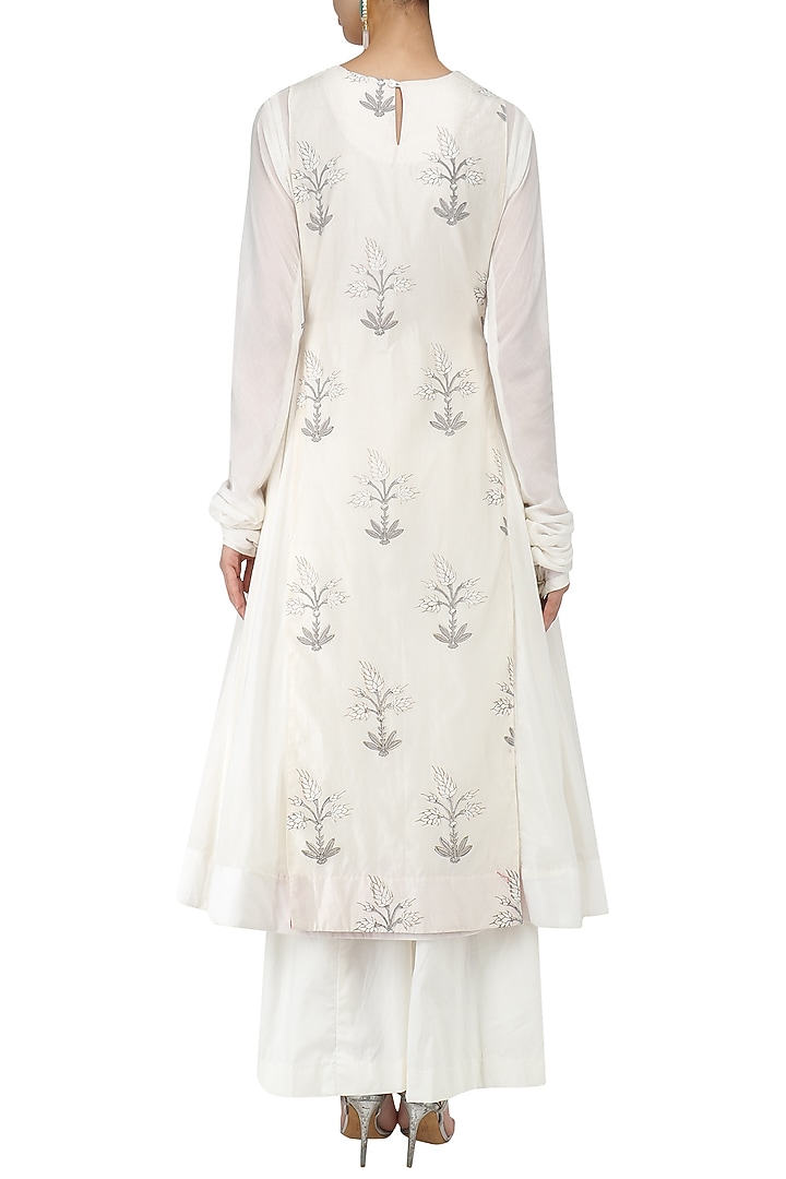 White block printed kalidaar kurta and palazzo pants set available only at Pernia's Pop Up Shop.