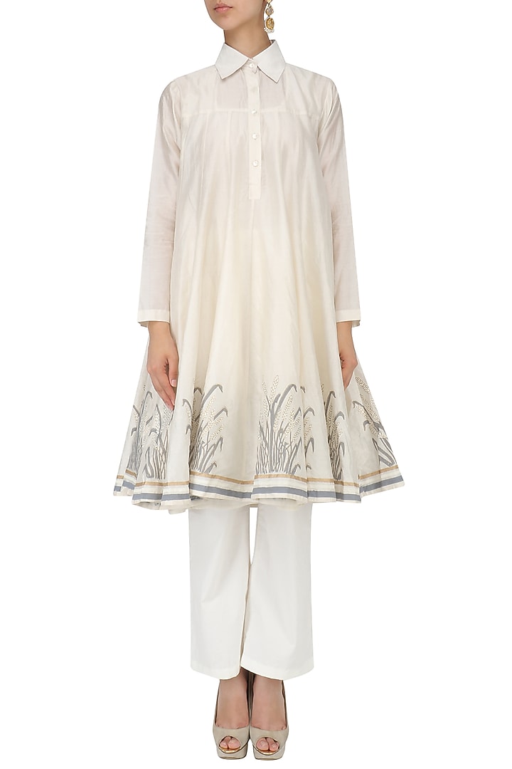 White block print kalidaar kurta and palazzo pants set available only at Pernia's Pop Up Shop.