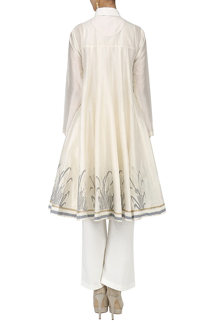 White block print kalidaar kurta and palazzo pants set available only at Pernia's Pop Up Shop.