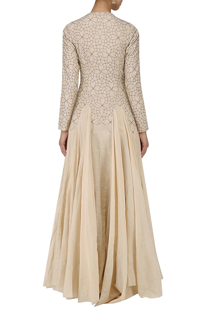 Nude zari embroidered flared gown available only at Pernia's Pop Up Shop.