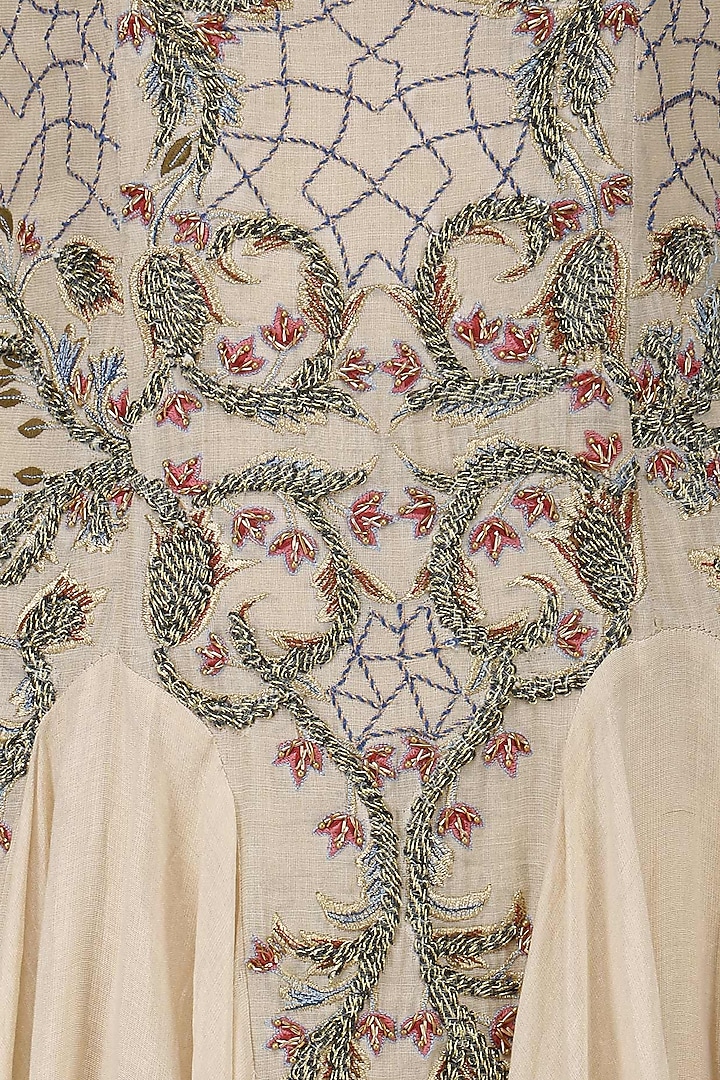Nude zari embroidered flared gown available only at Pernia's Pop Up Shop.