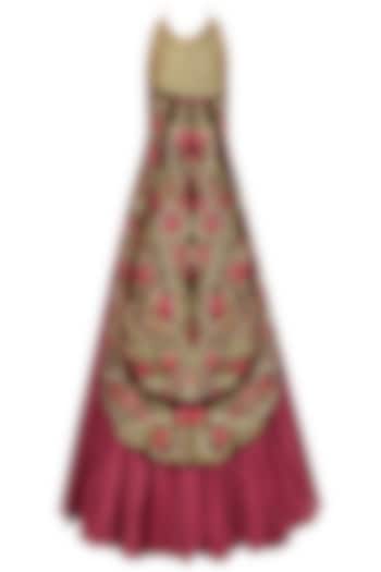 Maroon Floral Embroidered Halter Neck Gown by Samant Chauhan