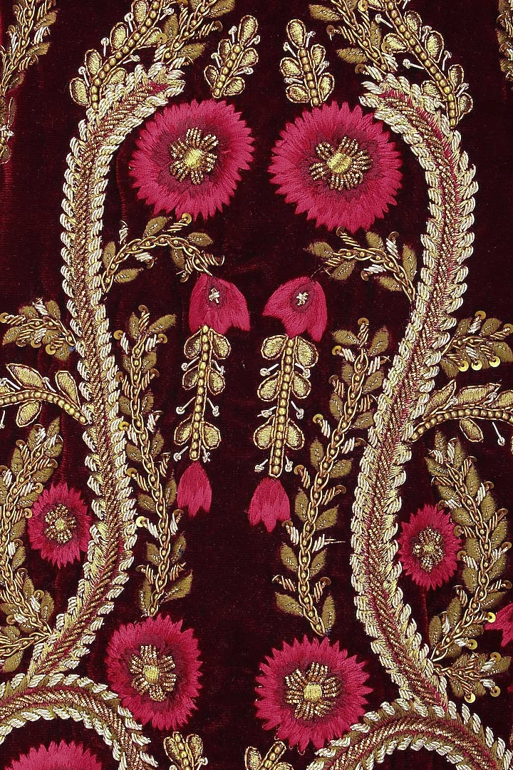 Maroon floral embroidered halter neck gown available only at Pernia's Pop Up Shop.