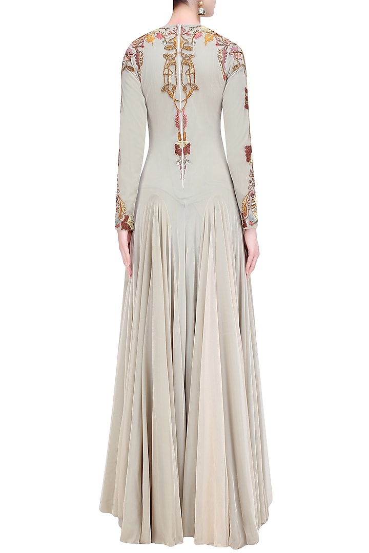 Off white and gold floral embroidered kalidaar gown available only at Pernia's Pop Up Shop.