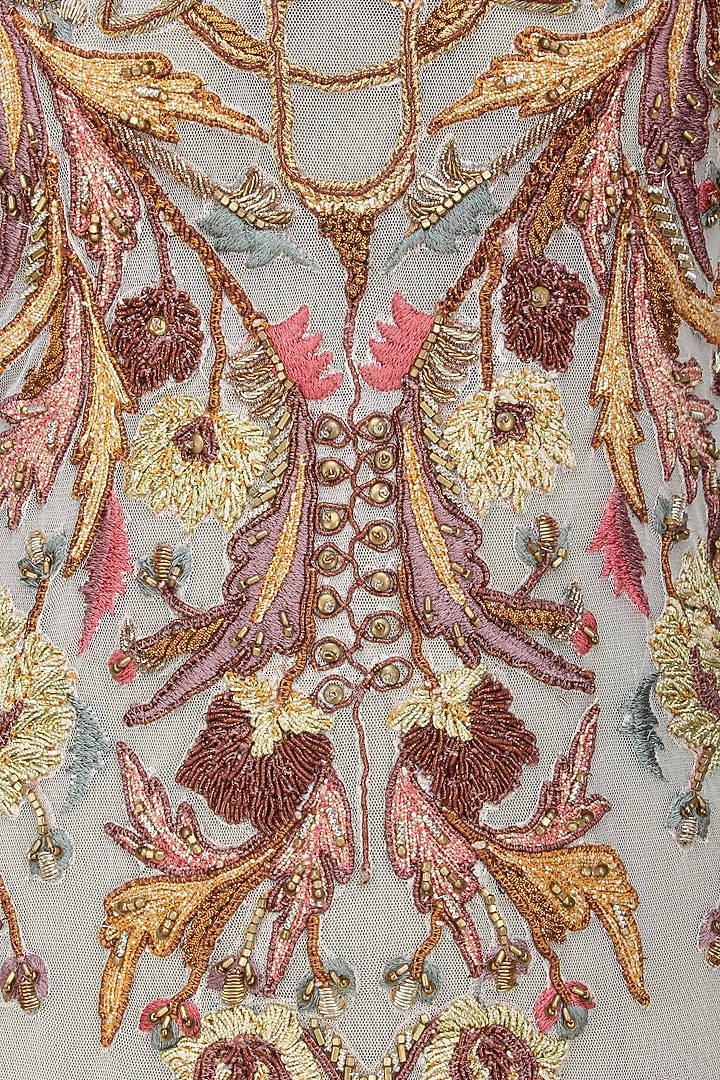 Off white and gold floral embroidered kalidaar gown available only at Pernia's Pop Up Shop.