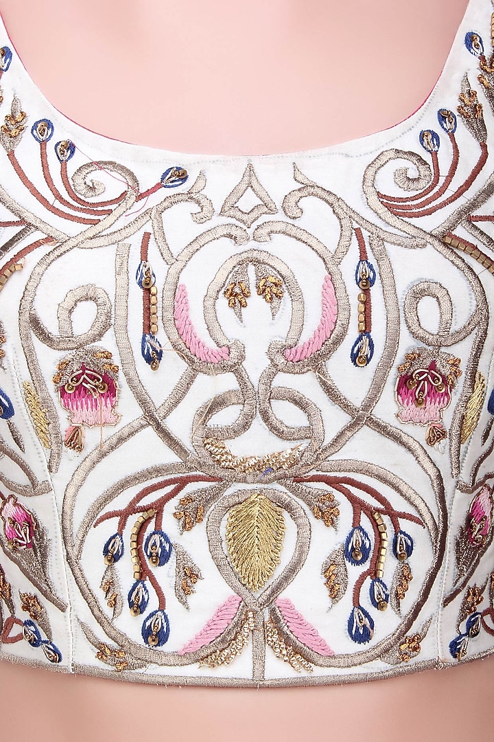 Off white silk thread and zari embroidered lehenga set available only at Pernia's Pop Up Shop.