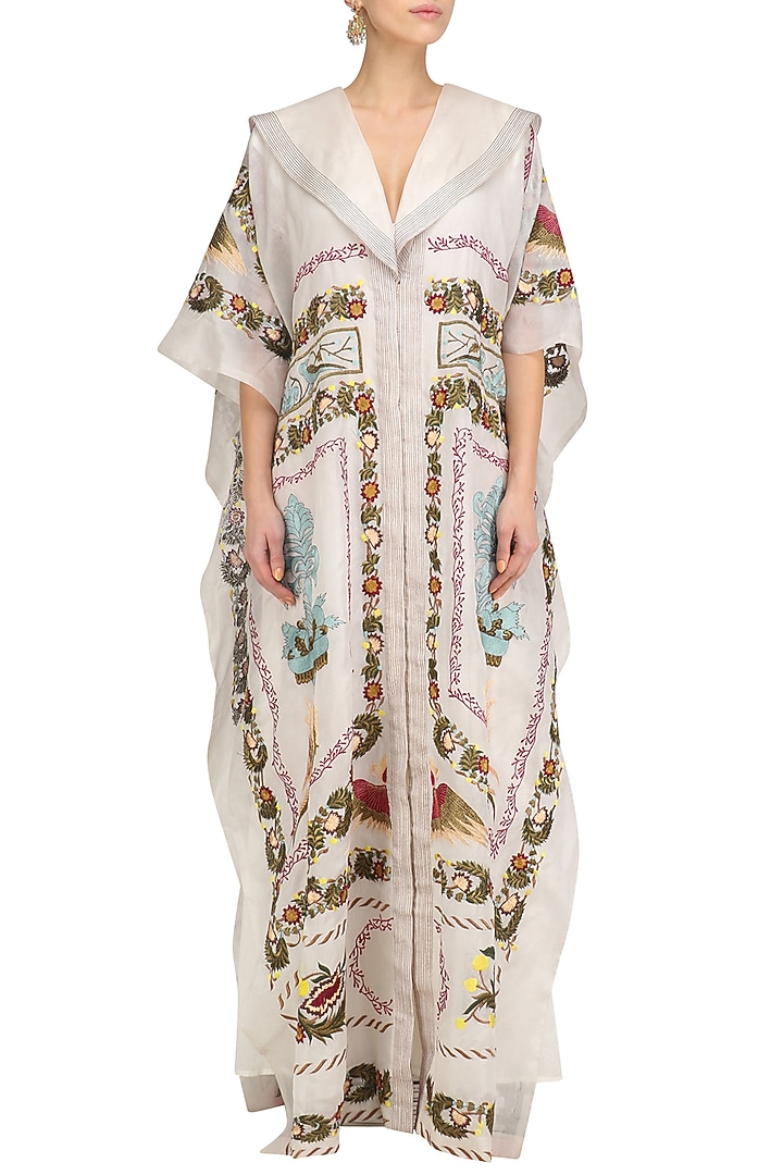Off white embroidered kaftan available only at Pernia's Pop Up Shop.