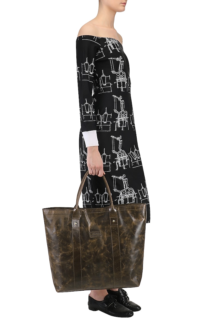 Shaded Brown Leather Tote Bag by Samant Chauhan Accessories