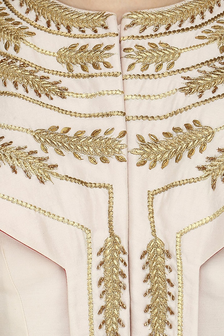 Ivory zari embroidered front open flared gown available only at Pernia's Pop Up Shop.