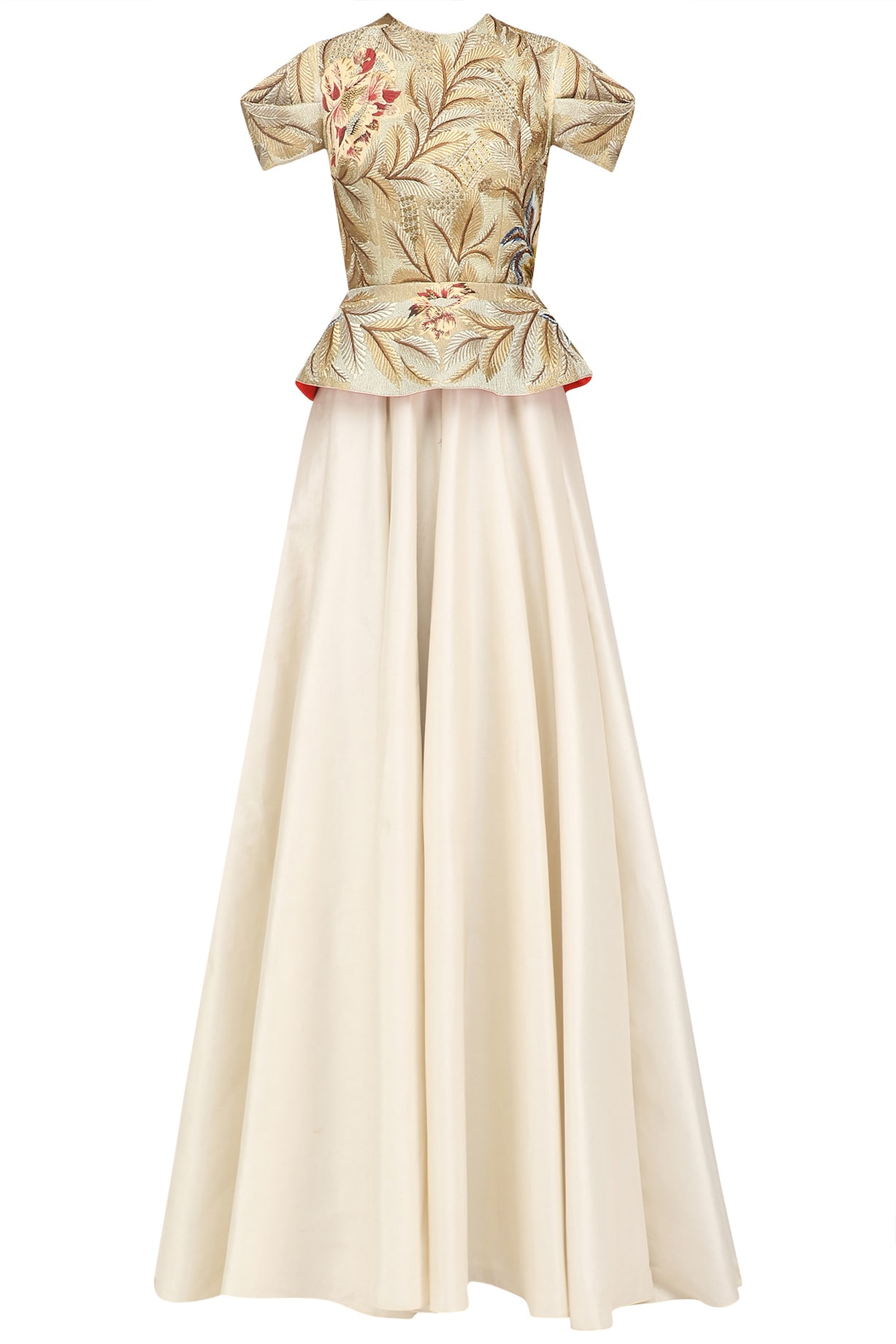 green emerald velvet dress Marigold Peplum Midi Ruffle Dress Floral Print White main image 1